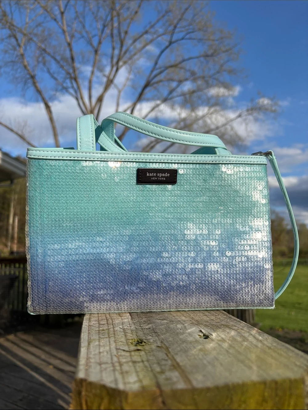 Kate Spade Mint to Blue Ombre Sequin Tote